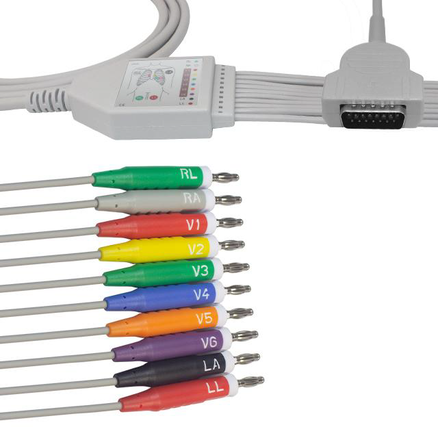CABLE DE EKG DE 10 LATIGUILLOS, BANANA, AHA. PARA GE-MARQUETTE MAC 1000, MAC 1100, MAC 1200, MAC 1200ST, MAC 1600, MAC 2000, MAC 3500, MAC 400, MAC 500, MAC 600, MAC 800, Microsmart M