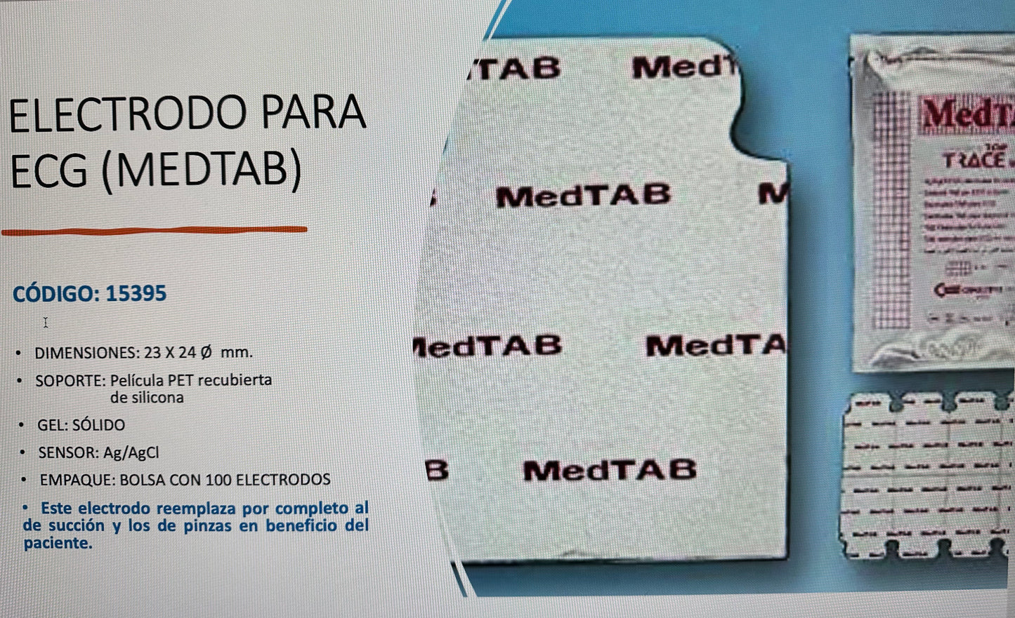 ELECTRODO PARA ECG- MEDTAB, BOLSA CON 100 ELECTRODOS.
