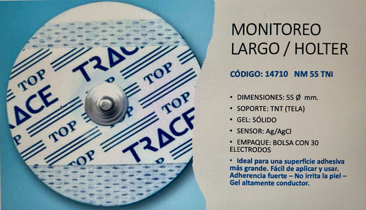 NM 55 TNI ELECTRODO PARA MONITOREO LARGO/HOLTER ADULTO. PRESENTACION: BOLSA CON 30 ELECTRODOS.