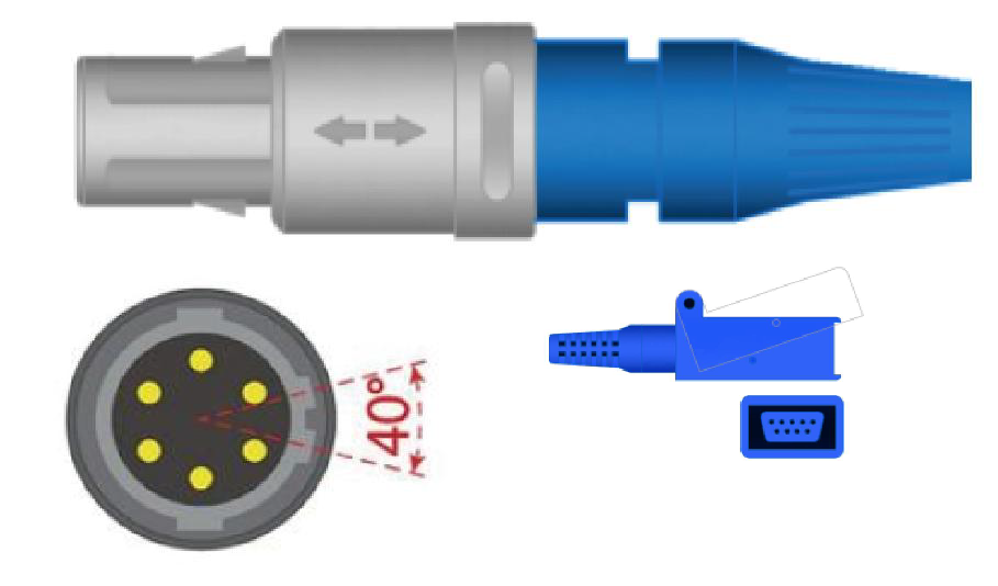 CABLE TRONCAL DE SPO2, PARA EQUIPO MINDRAY (MODULO NELLCOR) PM7000, 6201, 8000, 9000, MEC1200. 6 PINES 40°